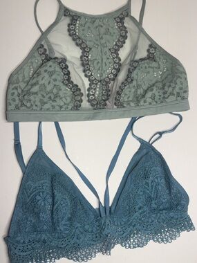 Victoria's Secret Lace Bralette Duo in Sage Green & Teal Strappy (set of 2)